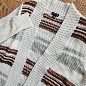 Torrid 00 Long Knit Stripe Cardigan Fall Red Orange White Open Front Ribbed Med